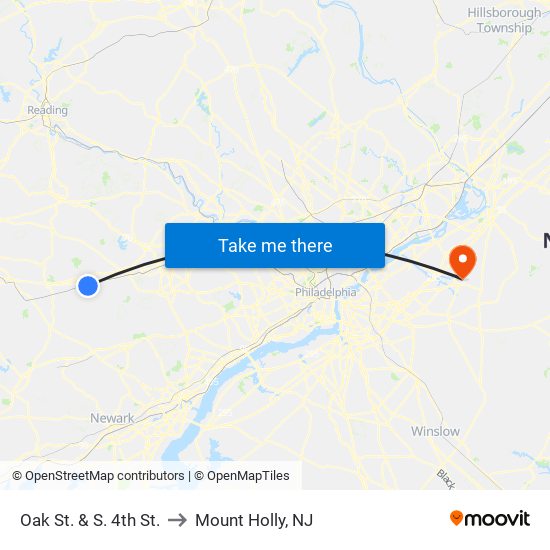 Oak St. & S. 4th St. to Mount Holly, NJ map