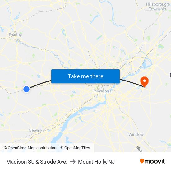 Madison St. & Strode Ave. to Mount Holly, NJ map