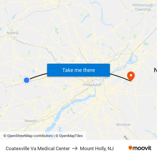 Coatesville Va Medical Center to Mount Holly, NJ map