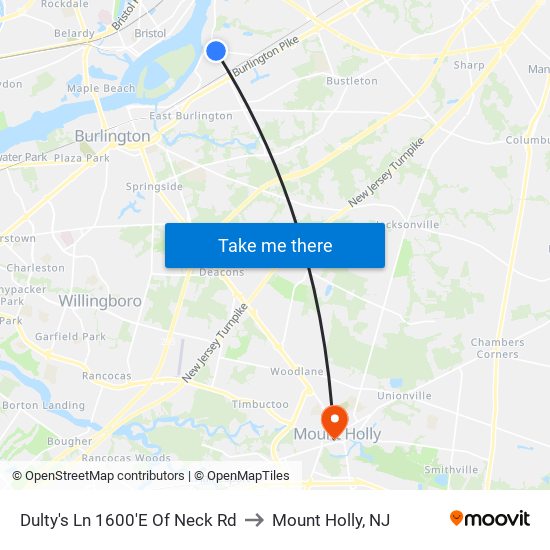Dulty's Ln 1600'E Of Neck Rd to Mount Holly, NJ map