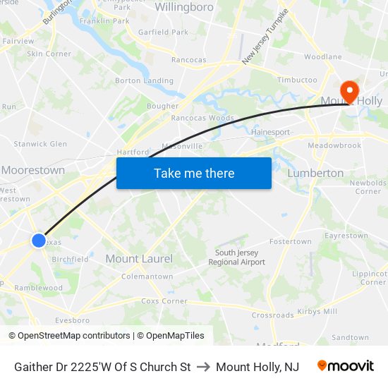 Gaither Dr 2225'W Of S Church St to Mount Holly, NJ map