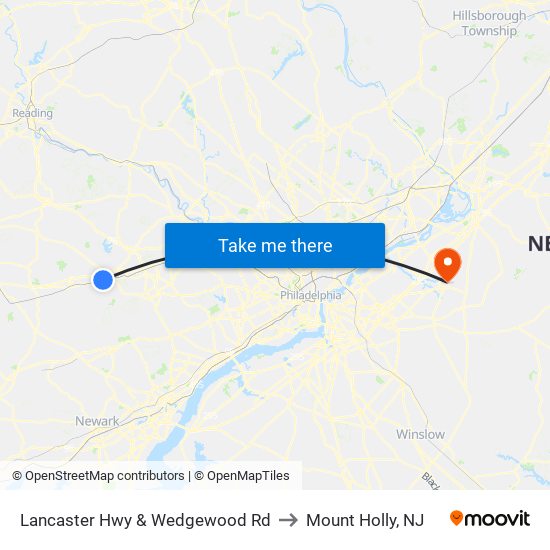 Lancaster Hwy & Wedgewood Rd to Mount Holly, NJ map