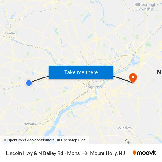 Lincoln Hwy & N Bailey Rd - Mbns to Mount Holly, NJ map