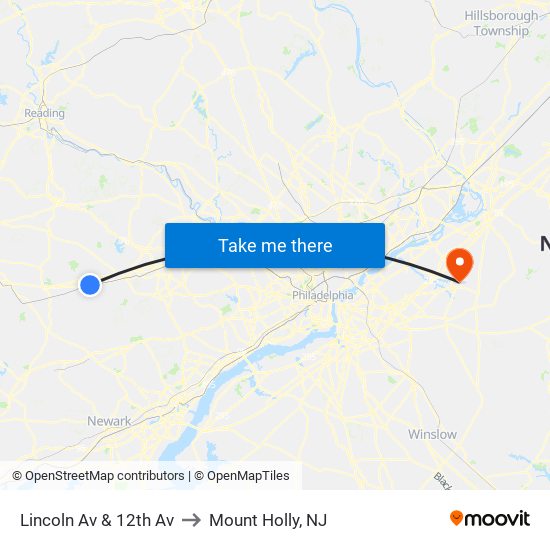 Lincoln Av & 12th Av to Mount Holly, NJ map