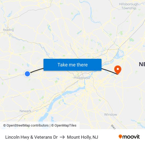 Lincoln Hwy & Veterans Dr to Mount Holly, NJ map