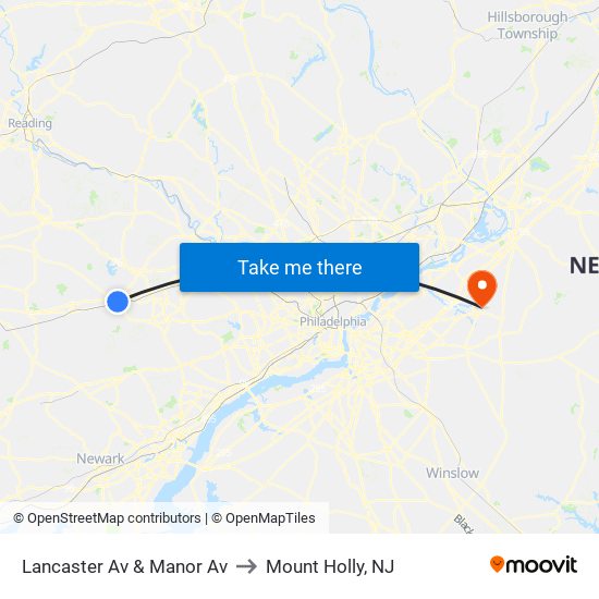 Lancaster Av & Manor Av to Mount Holly, NJ map