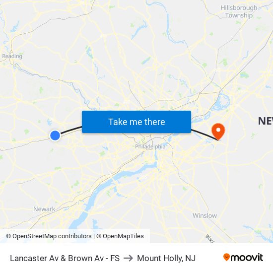 Lancaster Av & Brown Av - FS to Mount Holly, NJ map