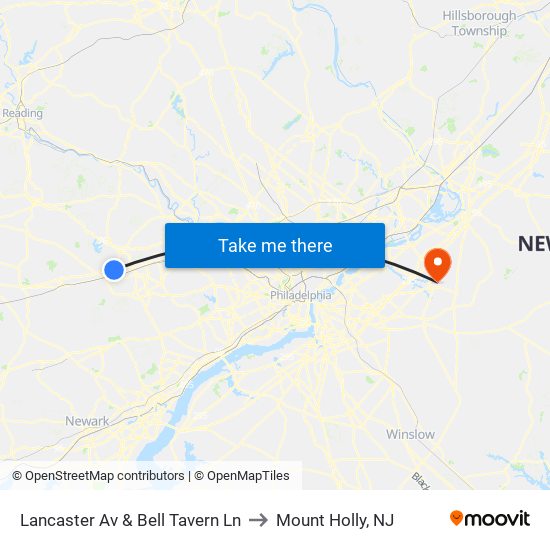 Lancaster Av & Bell Tavern Ln to Mount Holly, NJ map