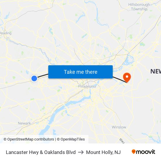 Lancaster Hwy & Oaklands Blvd to Mount Holly, NJ map