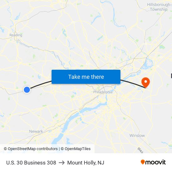 U.S. 30 Business 308 to Mount Holly, NJ map