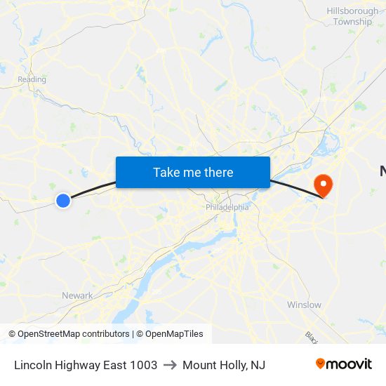 Lincoln Highway East 1003 to Mount Holly, NJ map