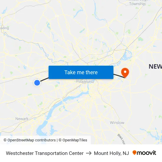 Westchester Transportation Center to Mount Holly, NJ map
