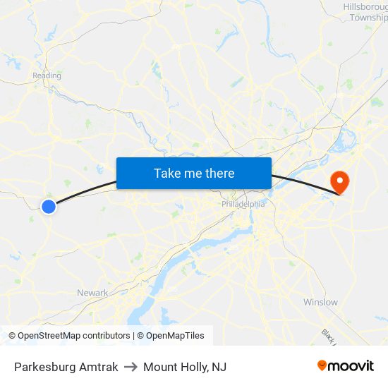 Parkesburg Amtrak to Mount Holly, NJ map