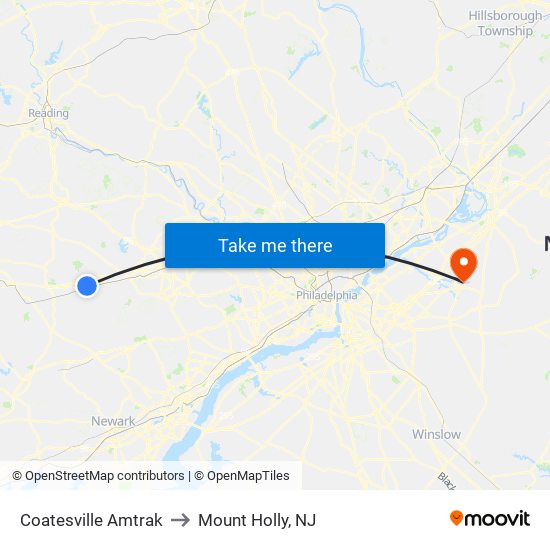 Coatesville Amtrak to Mount Holly, NJ map