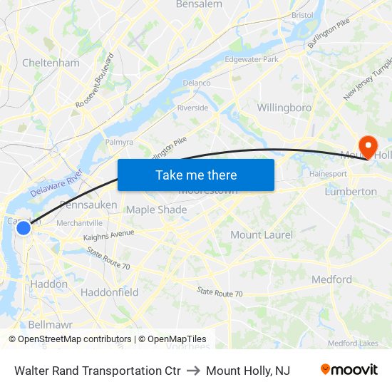 Walter Rand Transportation Ctr to Mount Holly, NJ map
