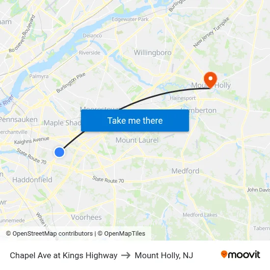 Chapel Ave at Kings Highway to Mount Holly, NJ map