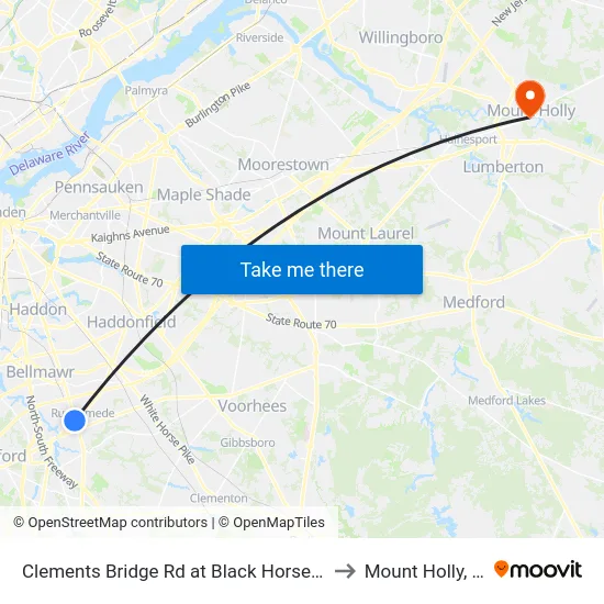 Clements Bridge Rd at Black Horse Pike to Mount Holly, NJ map