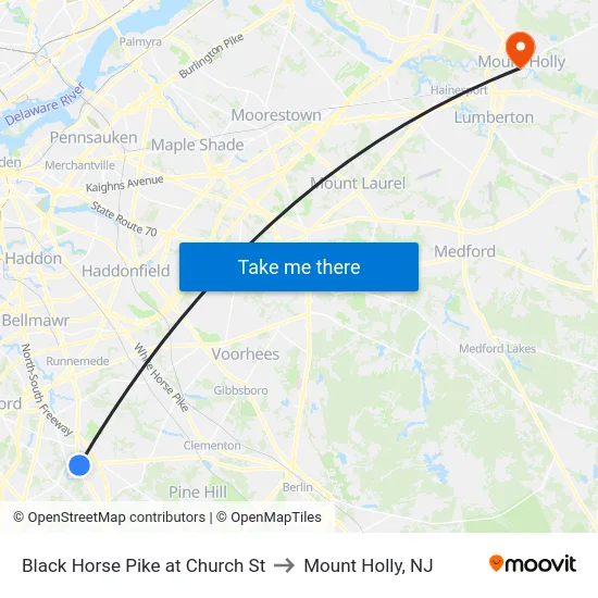 Black Horse Pike at Church St to Mount Holly, NJ map