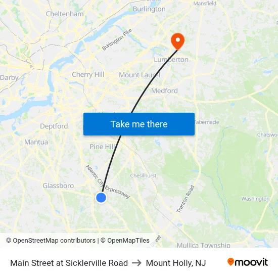 Main Street at Sicklerville Road to Mount Holly, NJ map