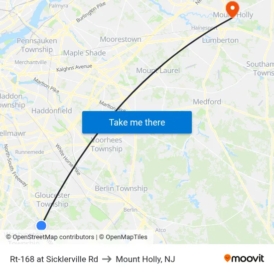 Rt-168 at Sicklerville Rd to Mount Holly, NJ map