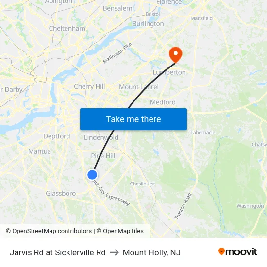 Jarvis Rd at Sicklerville Rd to Mount Holly, NJ map