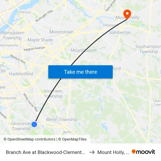 Branch Ave at Blackwood-Clementon Rd to Mount Holly, NJ map