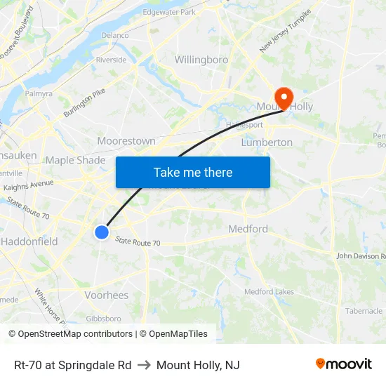 Rt-70 at Springdale Rd to Mount Holly, NJ map