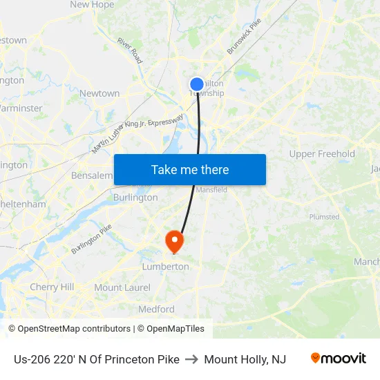 Us-206 220' N Of Princeton Pike to Mount Holly, NJ map