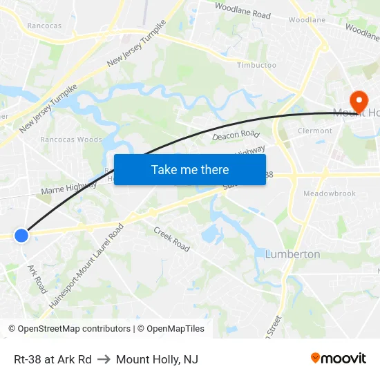 Rt-38 at Ark Rd to Mount Holly, NJ map