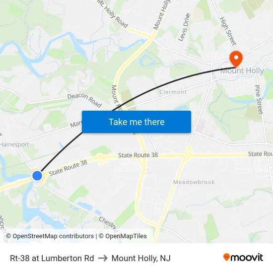 Rt-38 at Lumberton Rd to Mount Holly, NJ map