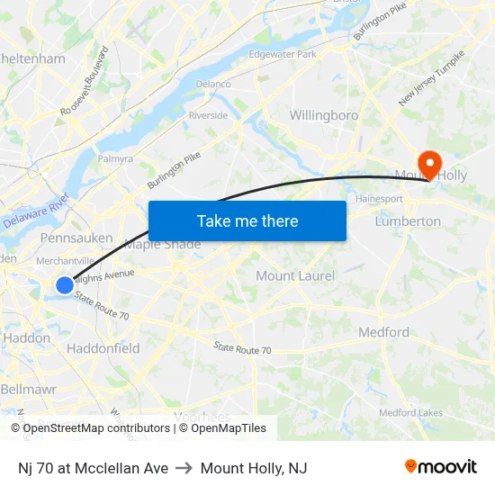 Nj 70 at Mcclellan Ave to Mount Holly, NJ map