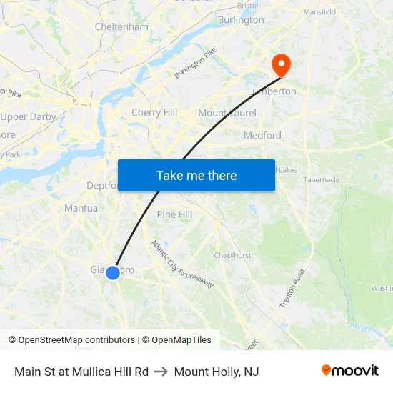 Main St at Mullica Hill Rd to Mount Holly, NJ map