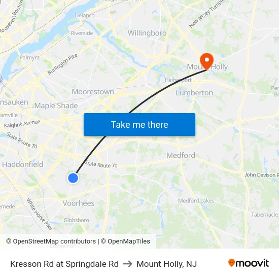 Kresson Rd at Springdale Rd to Mount Holly, NJ map