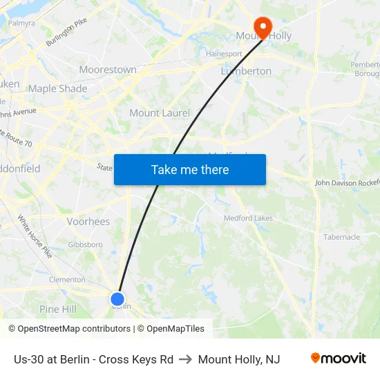 Us-30 at Berlin - Cross Keys Rd to Mount Holly, NJ map