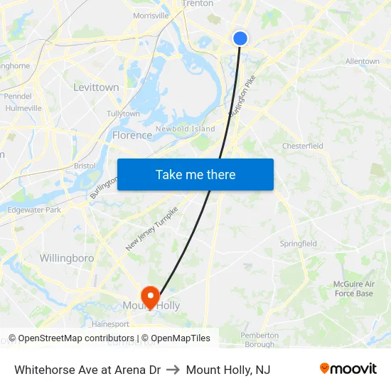 Whitehorse Ave at Arena Dr to Mount Holly, NJ map