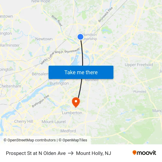 Prospect St at  N Olden Ave to Mount Holly, NJ map