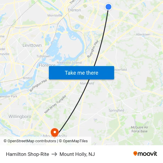 Hamilton Shop-Rite to Mount Holly, NJ map