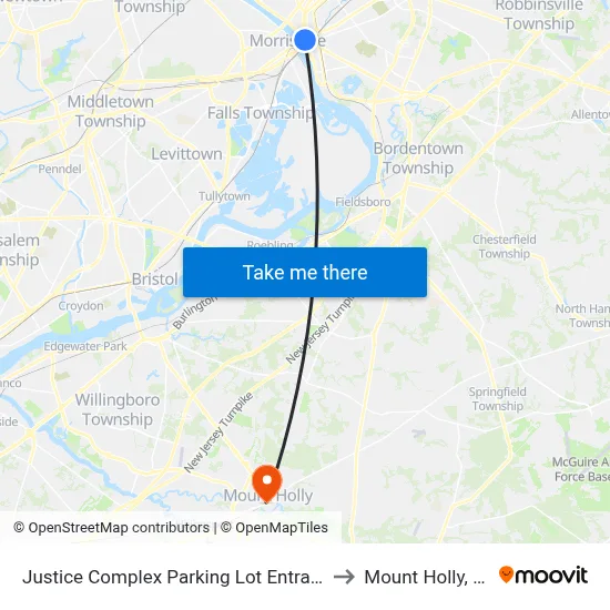 Justice Complex Parking Lot Entrance to Mount Holly, NJ map