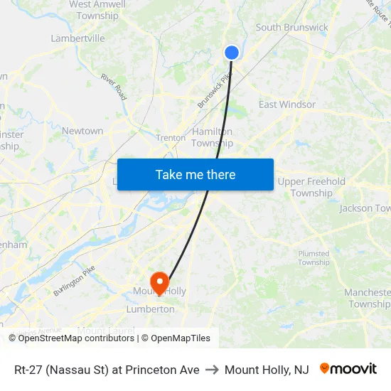 Rt-27 (Nassau St) at Princeton Ave to Mount Holly, NJ map