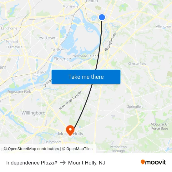 Independence Plaza# to Mount Holly, NJ map