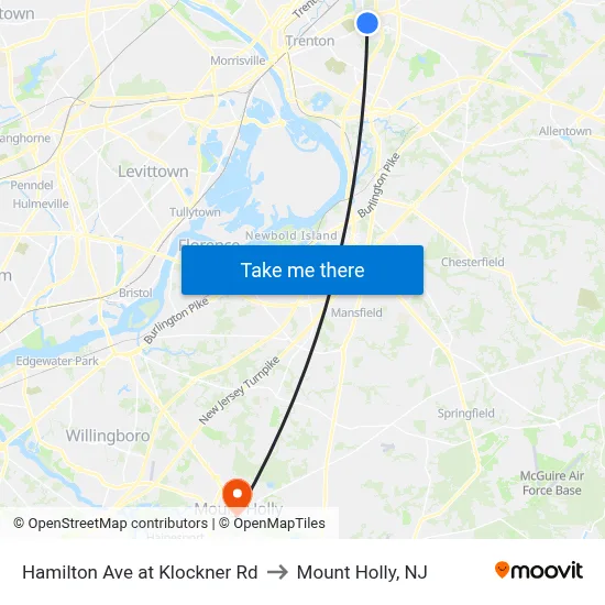 Hamilton Ave at Klockner Rd to Mount Holly, NJ map