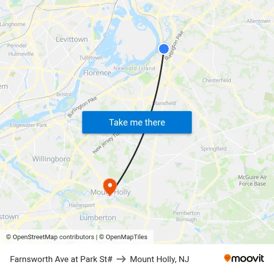 Farnsworth Ave at Park St# to Mount Holly, NJ map