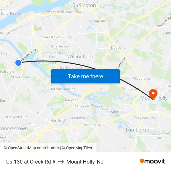 Us-130 at Creek Rd # to Mount Holly, NJ map