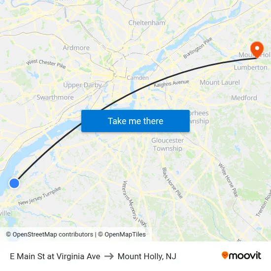 E Main St at Virginia Ave to Mount Holly, NJ map