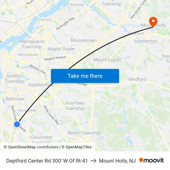 Deptford Center Rd 300' W Of Rt-41 to Mount Holly, NJ map