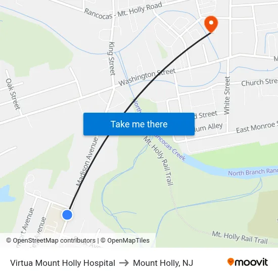 Virtua Mount Holly Hospital to Mount Holly, NJ map