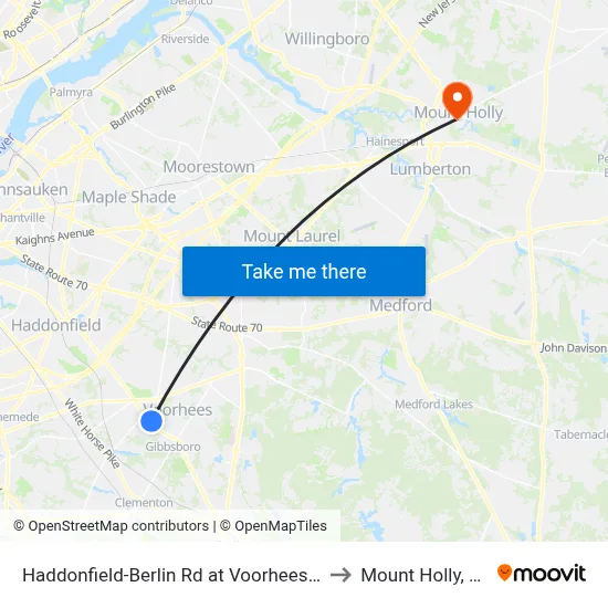 Haddonfield-Berlin Rd at Voorhees Dr to Mount Holly, NJ map