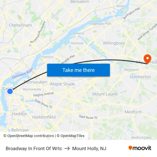 Broadway In Front Of Wrtc to Mount Holly, NJ map