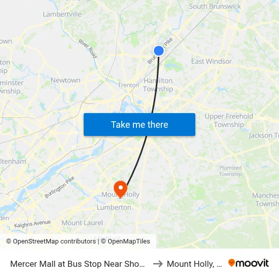 Mercer Mall at Bus Stop Near Shoprite to Mount Holly, NJ map