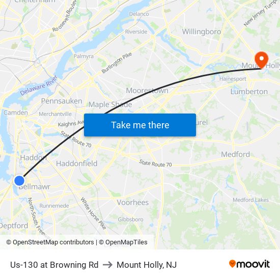 Us-130 at Browning Rd to Mount Holly, NJ map